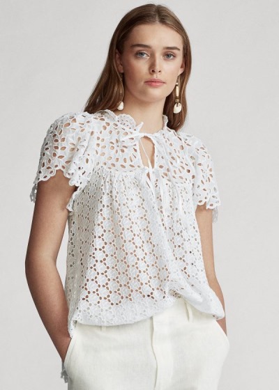 Women's Polo Ralph Lauren Cotton Eyelet Blouses | 495362FUZ